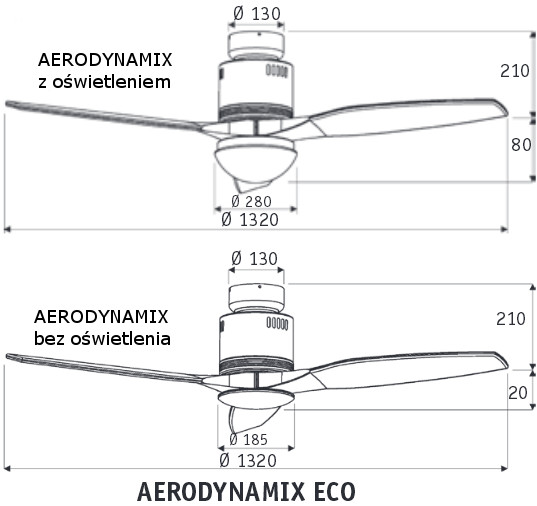 Wentylator sufitowy Casa Fan Aerodynamix Eco wymiary