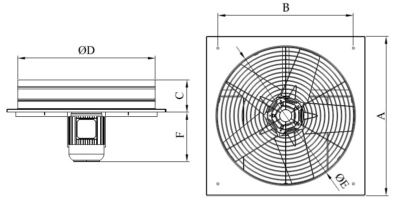 Wentylator osiowy Havaco AP5-1000/42000 T﻿﻿ wymiary