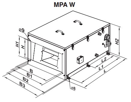 Centrale nawiewne Vents MPA 1800 W A13 wymiary