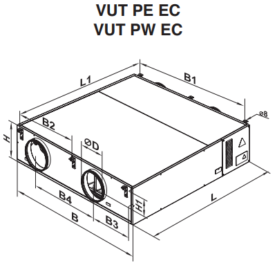 Rekuperatory Vents VUT 600 PW EC A11 wymiary