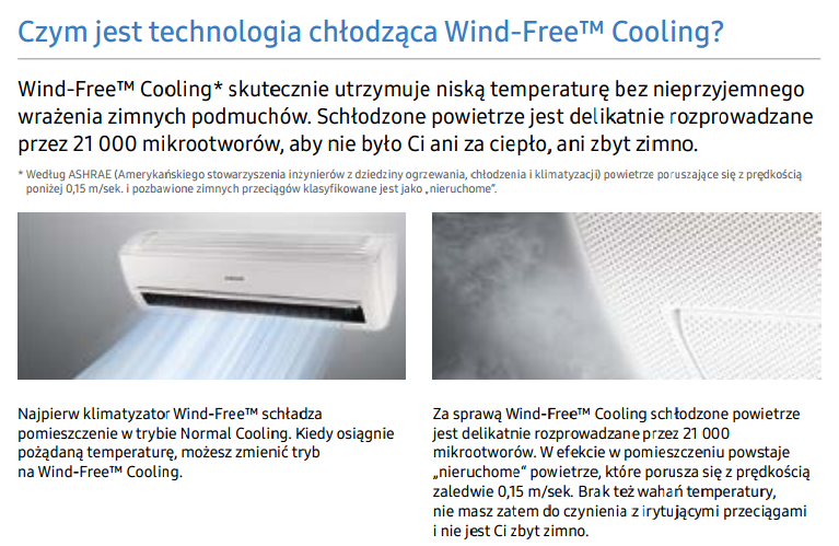 Samsung Wind-Free Optimum AR09NXPXBWKNEU/X﻿﻿ z funkcją Wind-Free Cooling