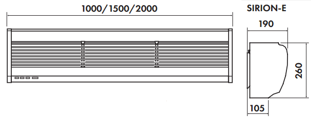 Wymiary nagrzewnicy powietrznej Havaco Sirion 100-E 3,5