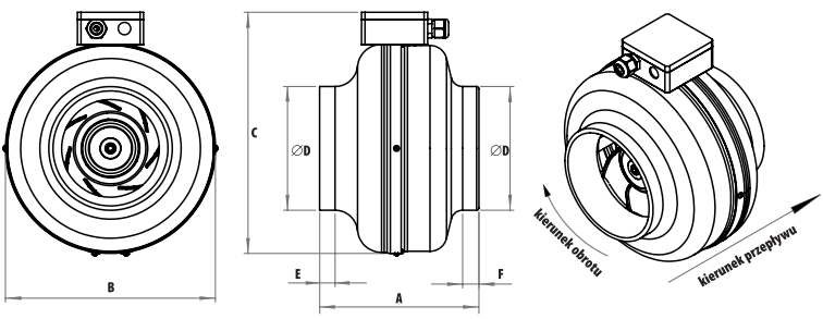 Harmann wentylatory kanałowe RM 200/950EC.  Wymiary